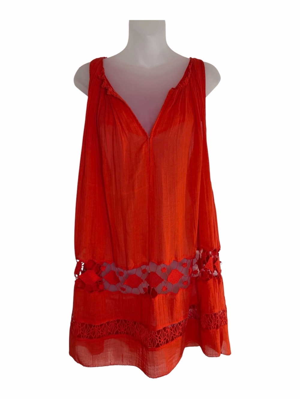 Free People Orange Gauze Crochet Lace Bogo Mini Dress Small Babydoll